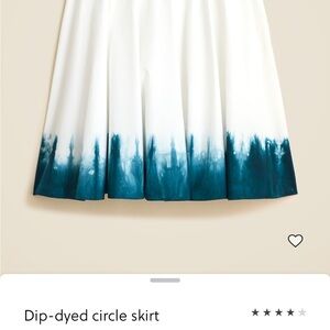 J. Crew White Circle Skirt with Teal Blue Dip-Dye Hem NWOT